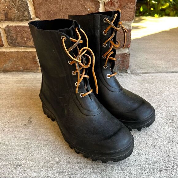 Tretorn Black Lace Up Combat Style Rain Boot Sz 37 - Picture 2 of 10